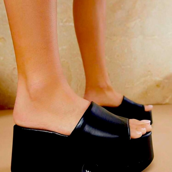 Black Platform Slide Wedge — Wide Fit - Picture 3 of 7